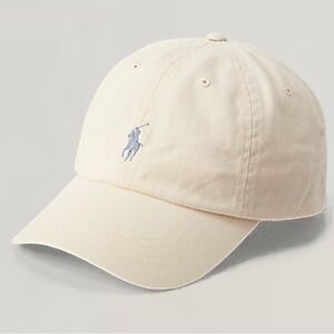 Polo by Ralph Lauren Pale Cream Baseball Hat with Light Blue Polo Logo